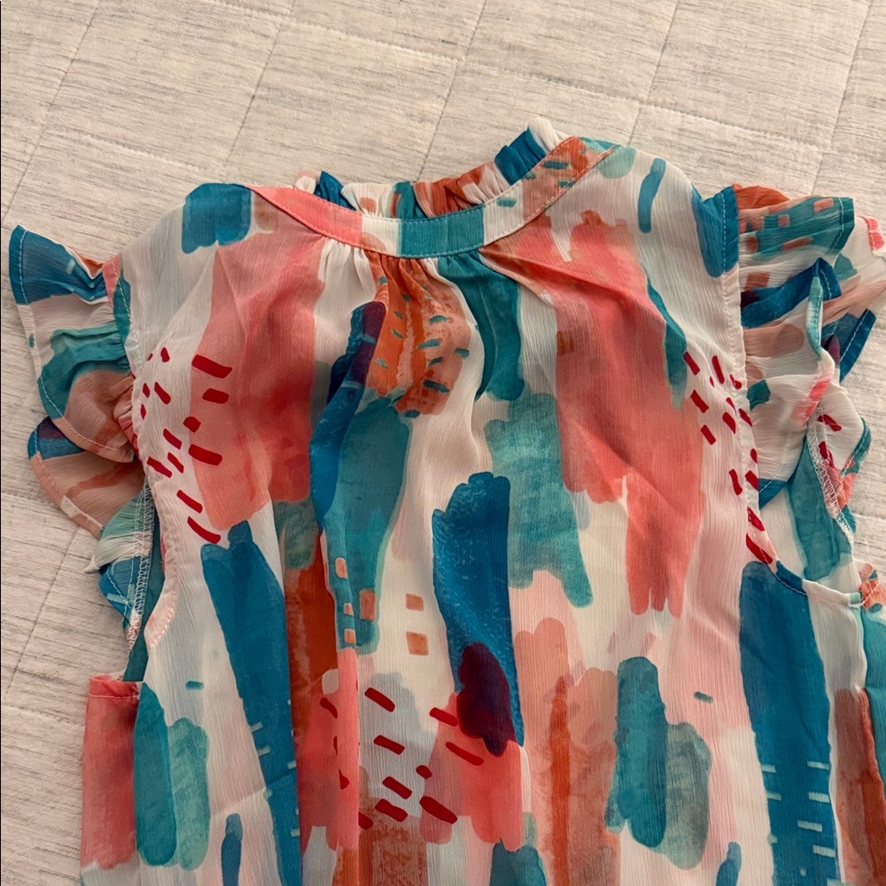Colorful Ruffle Sleeve Top - Picture 2 of 4